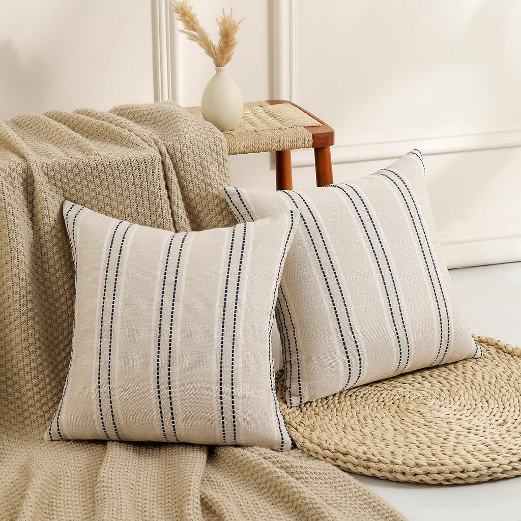 Hckot Navy Blue Throw Pillow Covers 20x20 Set of 2 Striped Pillow Covers