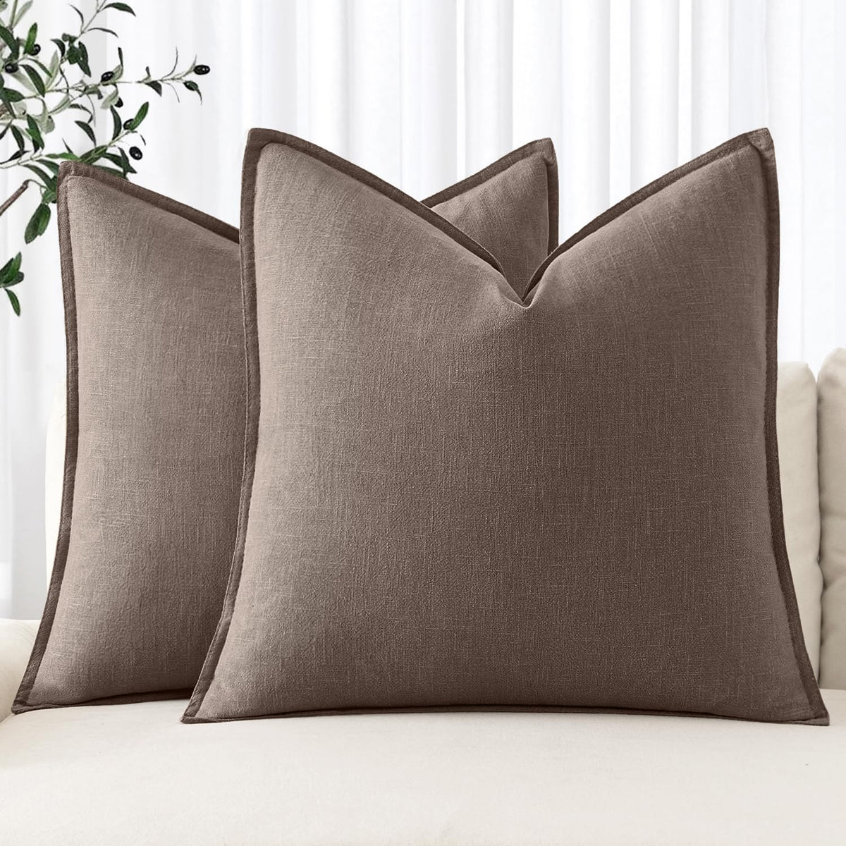 MIULEE Decorative Linen Euro Sham Pillow Covers 24x24 Natural Beige