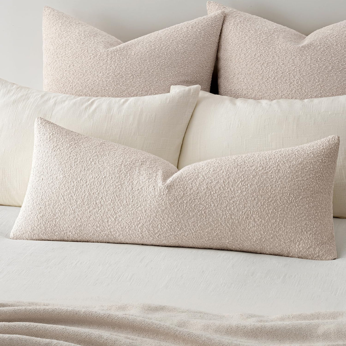 MIULEE Textured Boucle Lumbar Pillow Cover for Bed 12x20 Neutral