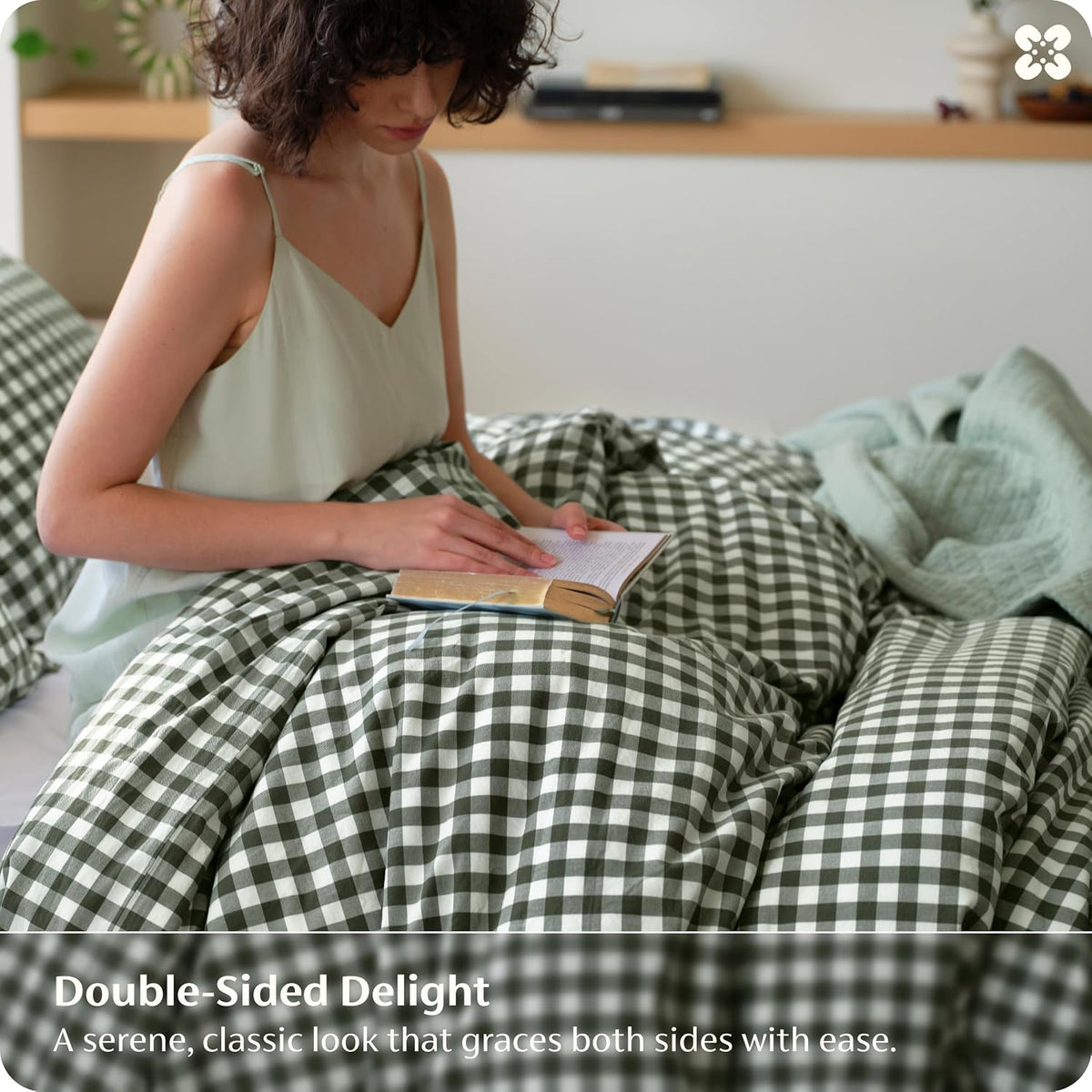 Bedsure PureWoven Gingham Duvet Cover Set Linen‑Like, King Size, 3-PC