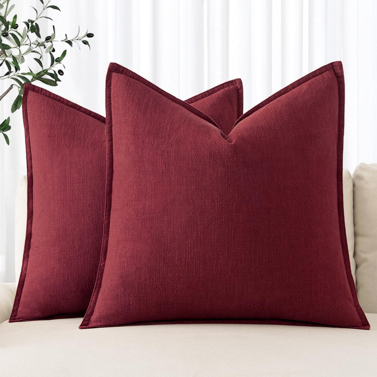 MIULEE Decorative Linen Pillow Covers 20x20 Inch Natural Beige