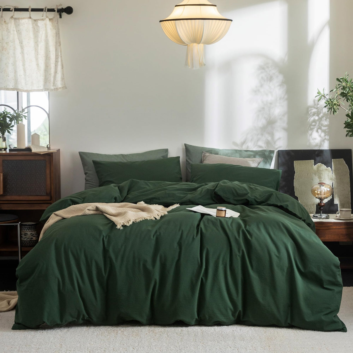 FOSSA Duvet Cover Set 100% Washed Cotton Linen Feel Queen