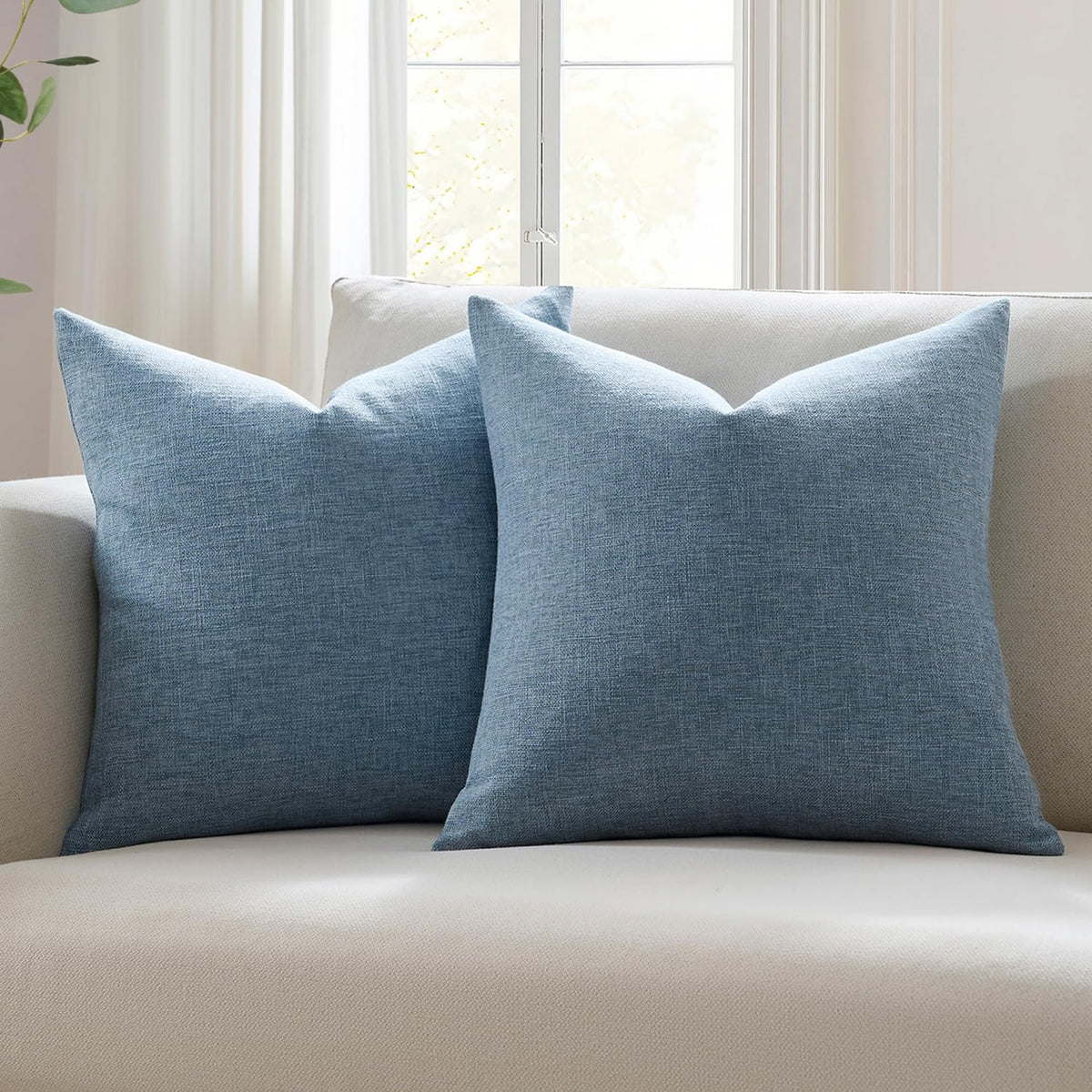Meekio Linen Blend Throw Pillow Covers 18x18 Set of 2, Ivory
