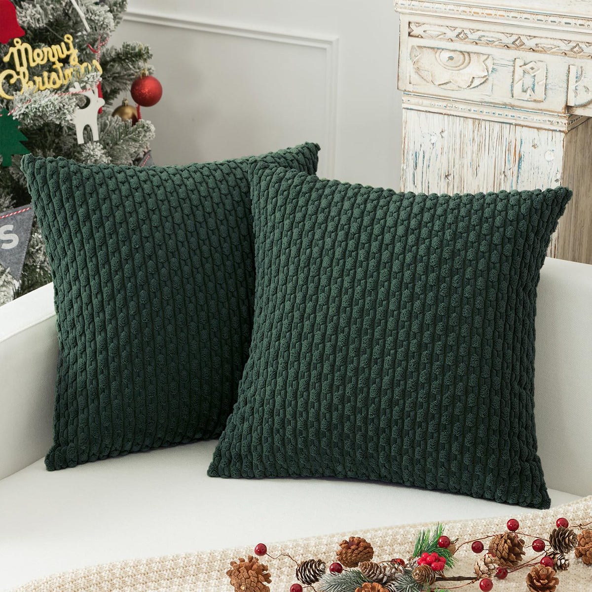 Kevin Textile Soft Corduroy 18x18 Inch Pillow Covers 2 Pack, Burnt Brick