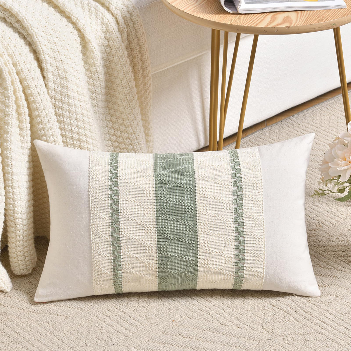 Fancy Homi Set of 1 Navy Blue Lumbar Decorative Throw Pillow Covers 12x20 Inch for Couch Bed Sofa Living Room, Soft Cotton blend Woven Textured Cushion Case
