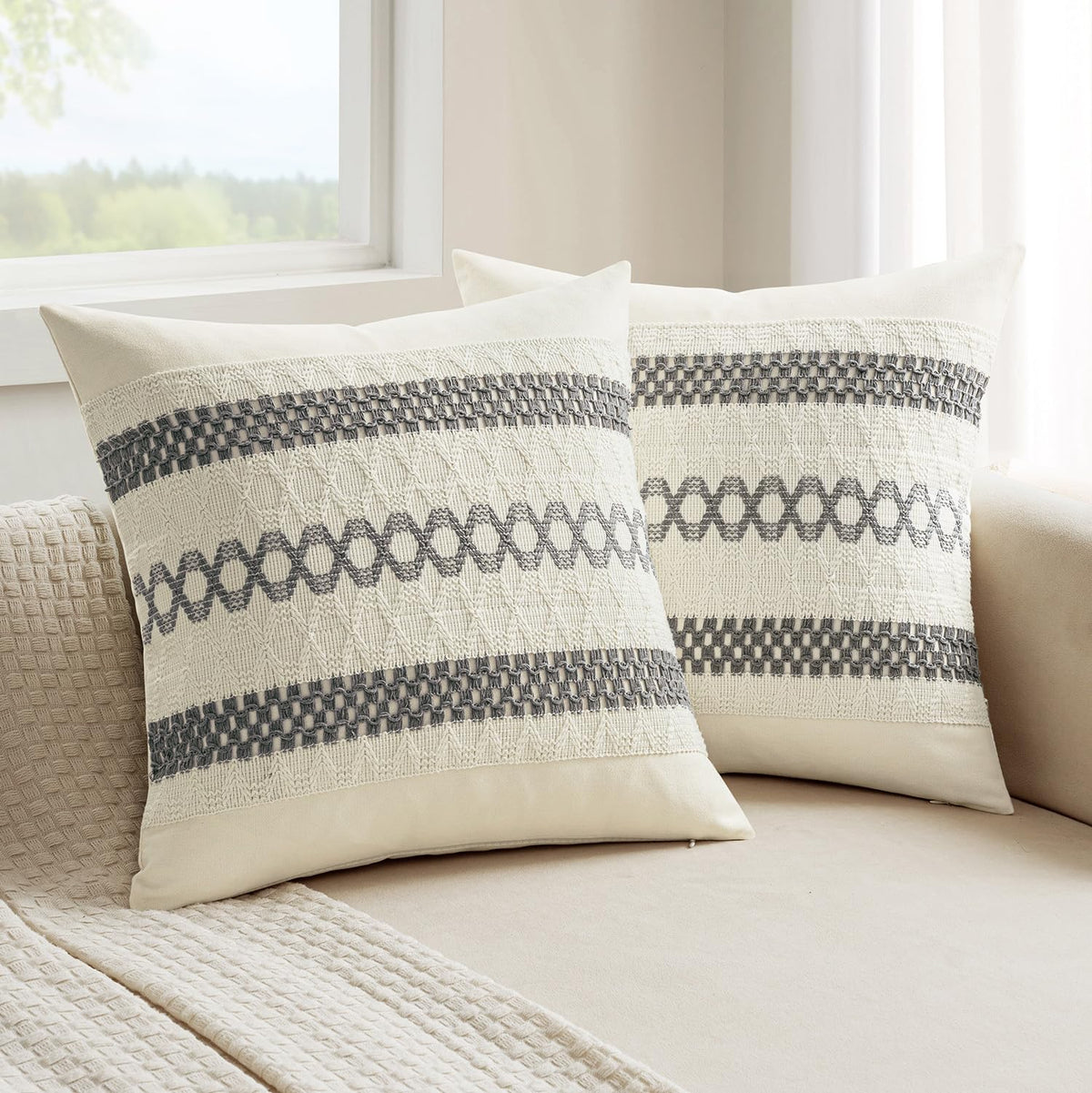 MIULEE Set of 2 Sage Green Boho Decorative Lumbar Pillow Covers 12x20 Inch