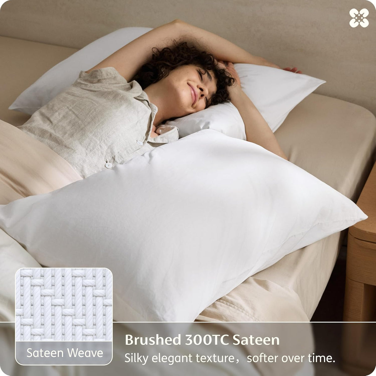 Bedsure PureWoven Organic Cotton Zipper Pillow Cases Queen Size Set of 2