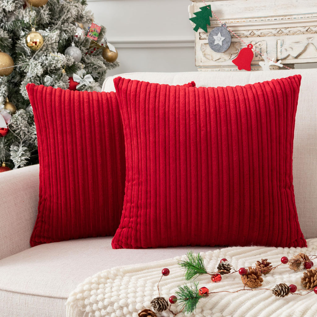UGASA Velvet 12x20 Inch Lumbar Soft Throw Pillow Cover Boho Farmhouse Decorative Corduroy Striped Both Sides Solid Rectangular Cushion Case for Couch Bedroom Sofa Home, 1 Piece, Beige