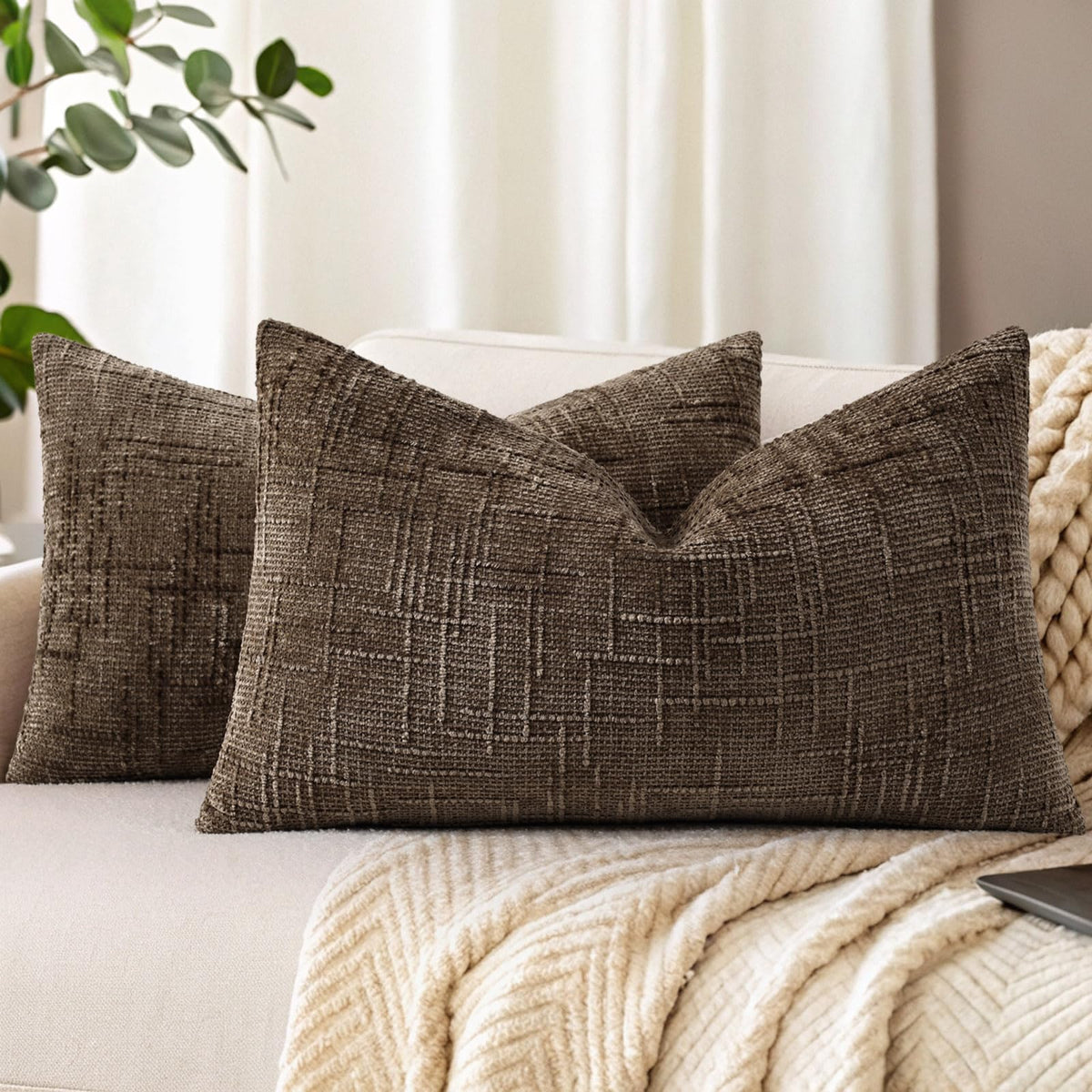 decorUhome Textured Chenille Throw Pillow Covers 18x18 Set of 2 Rust
