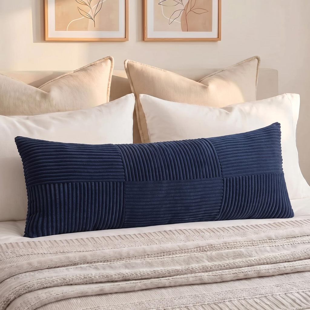 Fancy Homi Blush Pink Lumbar Decorative Throw Pillow Covers 12x20 Inch for Living Room Couch Bed, Rustic Farmhouse Boho Home Decor, Soft Striped Corduroy Rectangle Accent Cushion Case 30x50 cm