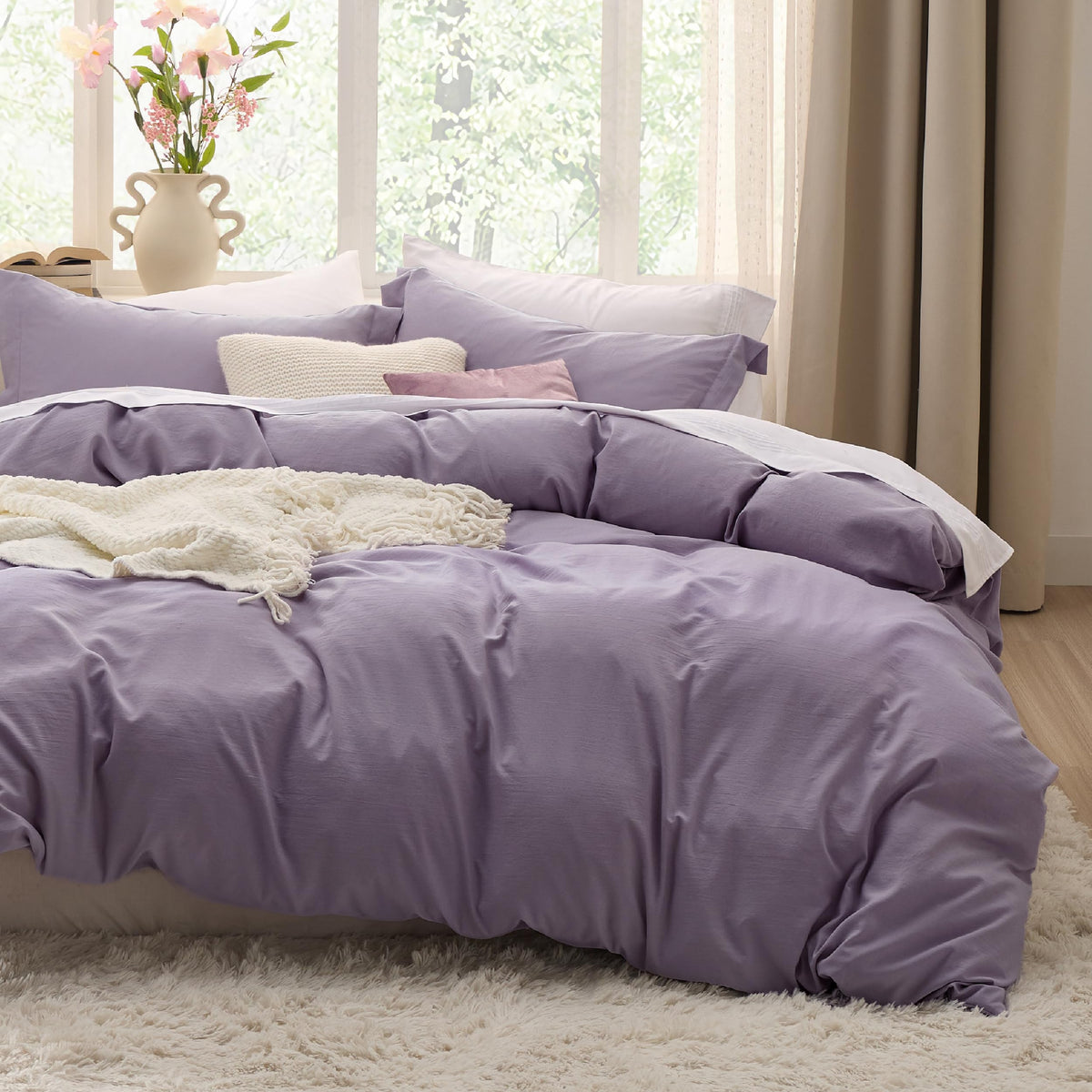 Bedsure Prewashed Duvet Cover Queen, Cotton-Like Bedding Set, Olive Green