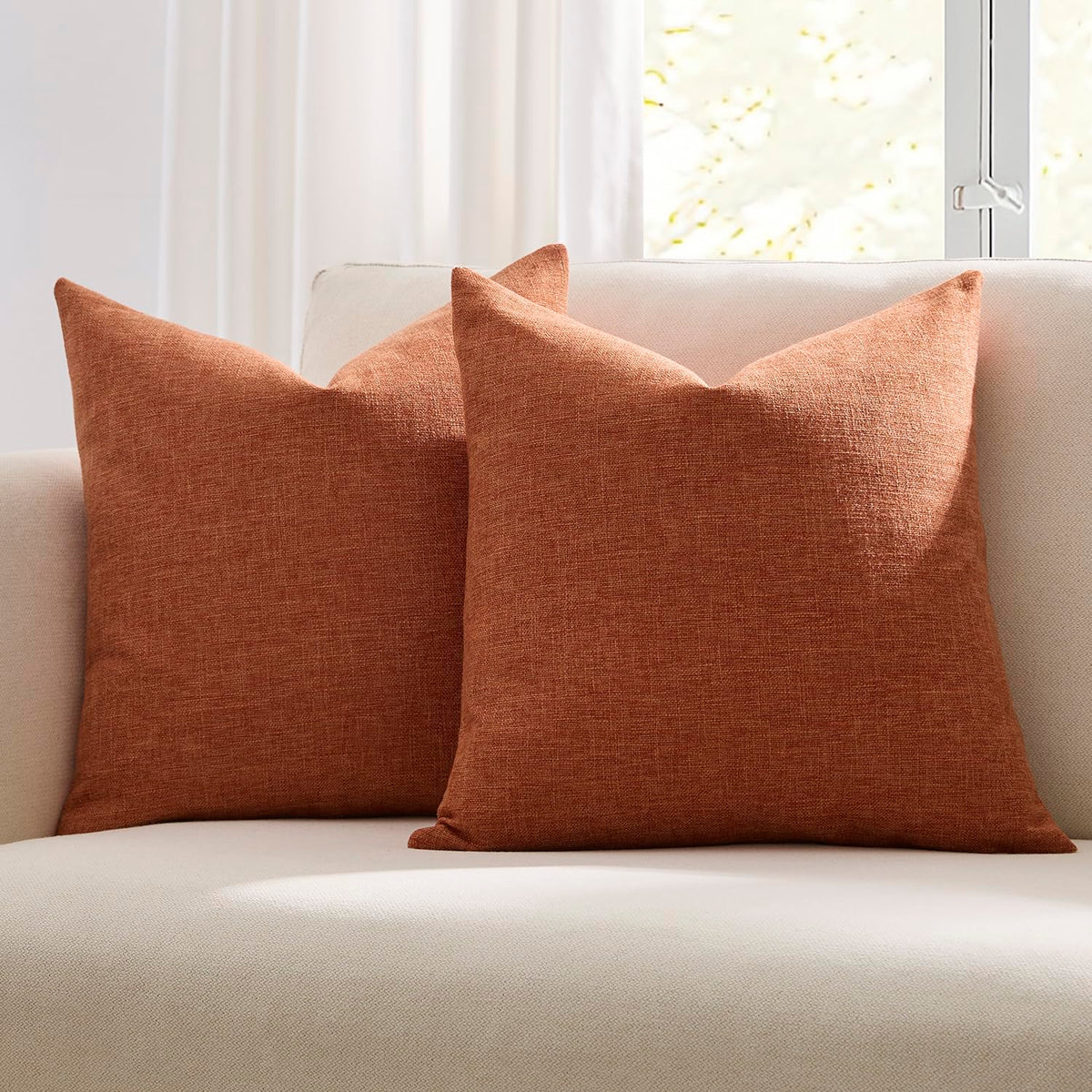 Meekio Linen Blend Throw Pillow Covers 18x18 Set of 2, Ivory