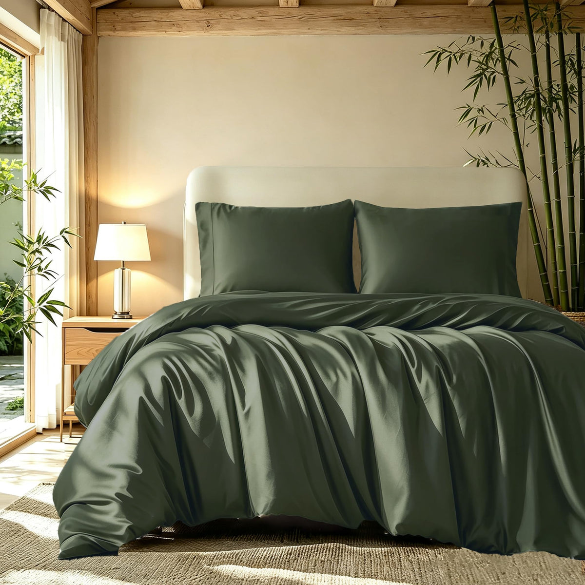 Queen Duvet Cover Set 3 Pieces, 100% Organic Viscose derived from Bamboo, Luxuriously Soft & Cooling, 1 Duvet Cover and 2 Pillowcases, 90" x 90"(Queen, Linen)