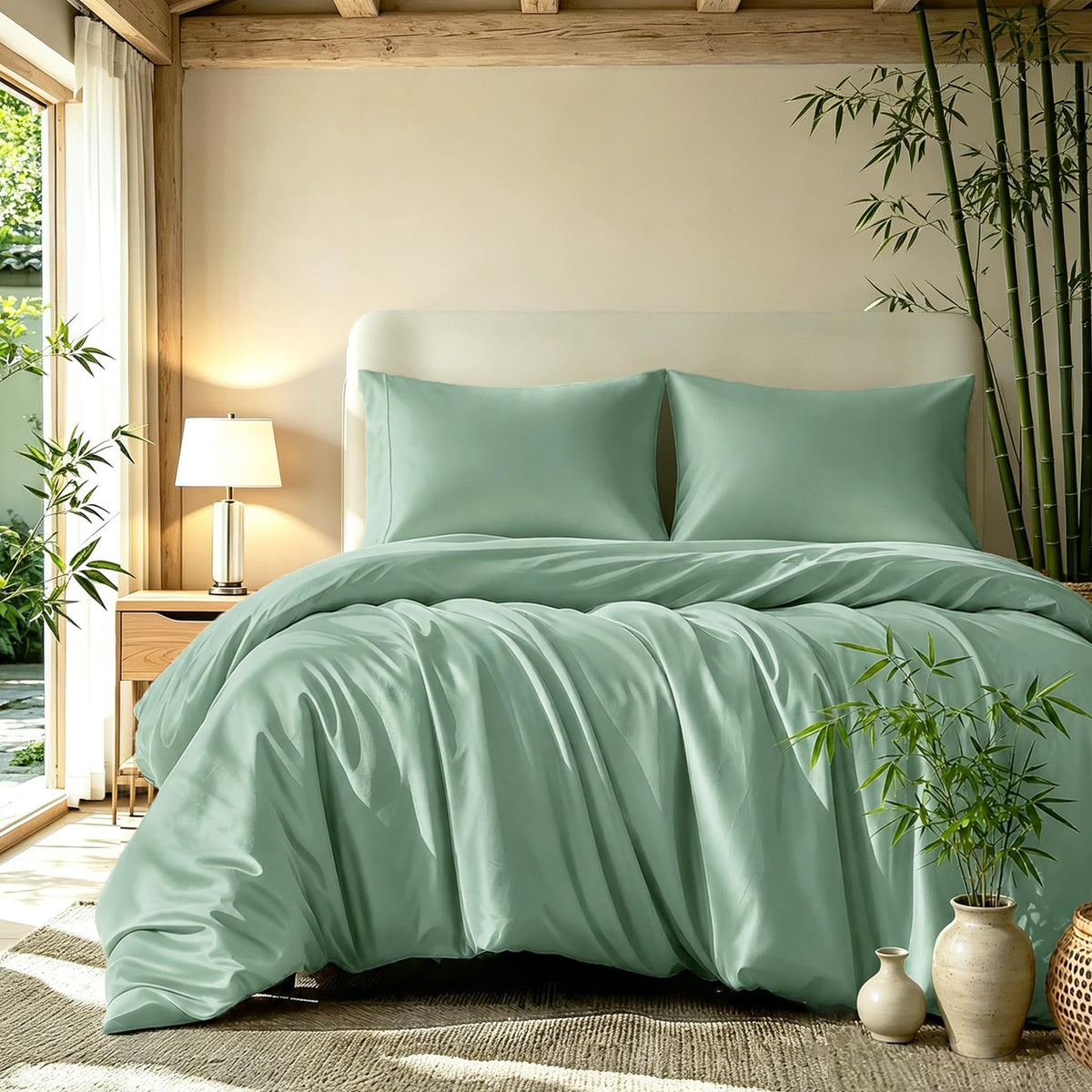 Queen Duvet Cover Set 3 Pieces, 100% Organic Viscose derived from Bamboo, Luxuriously Soft & Cooling, 1 Duvet Cover and 2 Pillowcases, 90" x 90"(Queen, Linen)