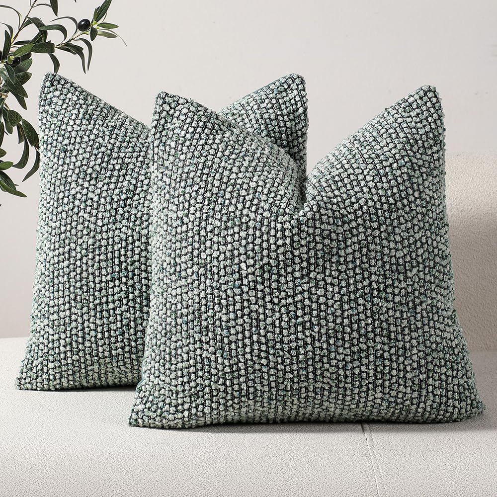 DEZENE Striped Throw Pillow Covers 18x18 Set of 2 Beige Textured Boucle Chic Morden Boho Accent Farmhouse Square Decorative Couch Pillow Covers for Home Decor Bed Sofa Living Room