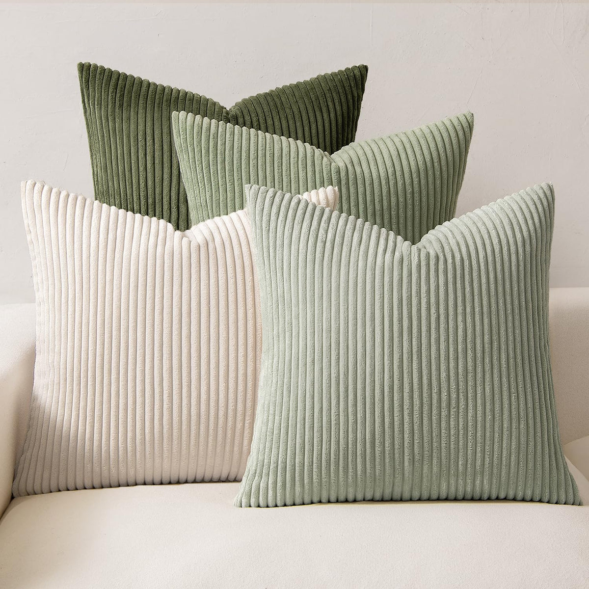 MIULEE Fall Corduroy Decorative Throw Pillow Covers Rust-Olive Green 18x18