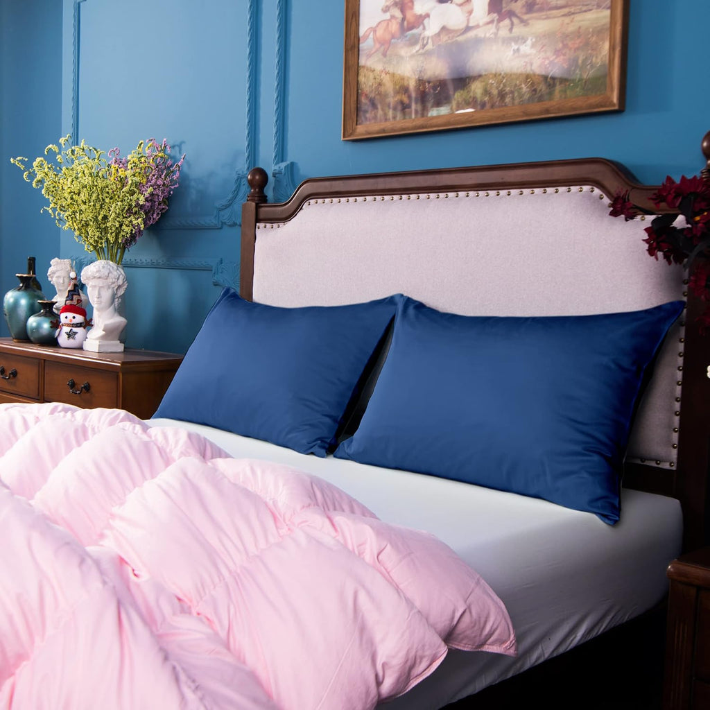 NTBAY Queen Egyptian Cotton Sateen Pillowcases, Set of 2, Navy Blue