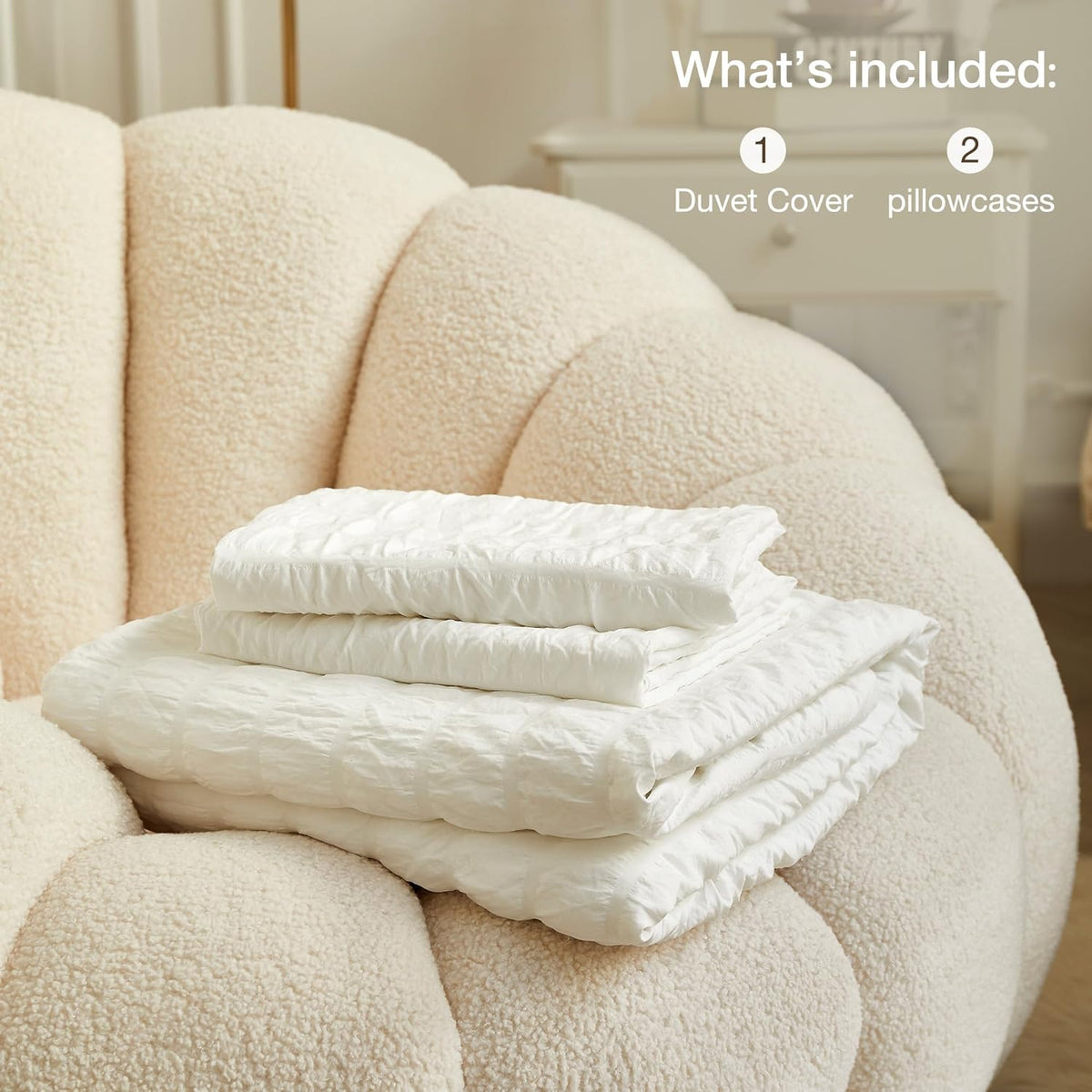 JELLYMONI White Seersucker Duvet Cover Set Queen Size