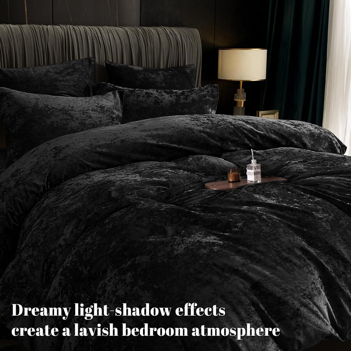 PHF Luxury Velvet Duvet Cover Set King Size, 3pcs 104" x 90", Black