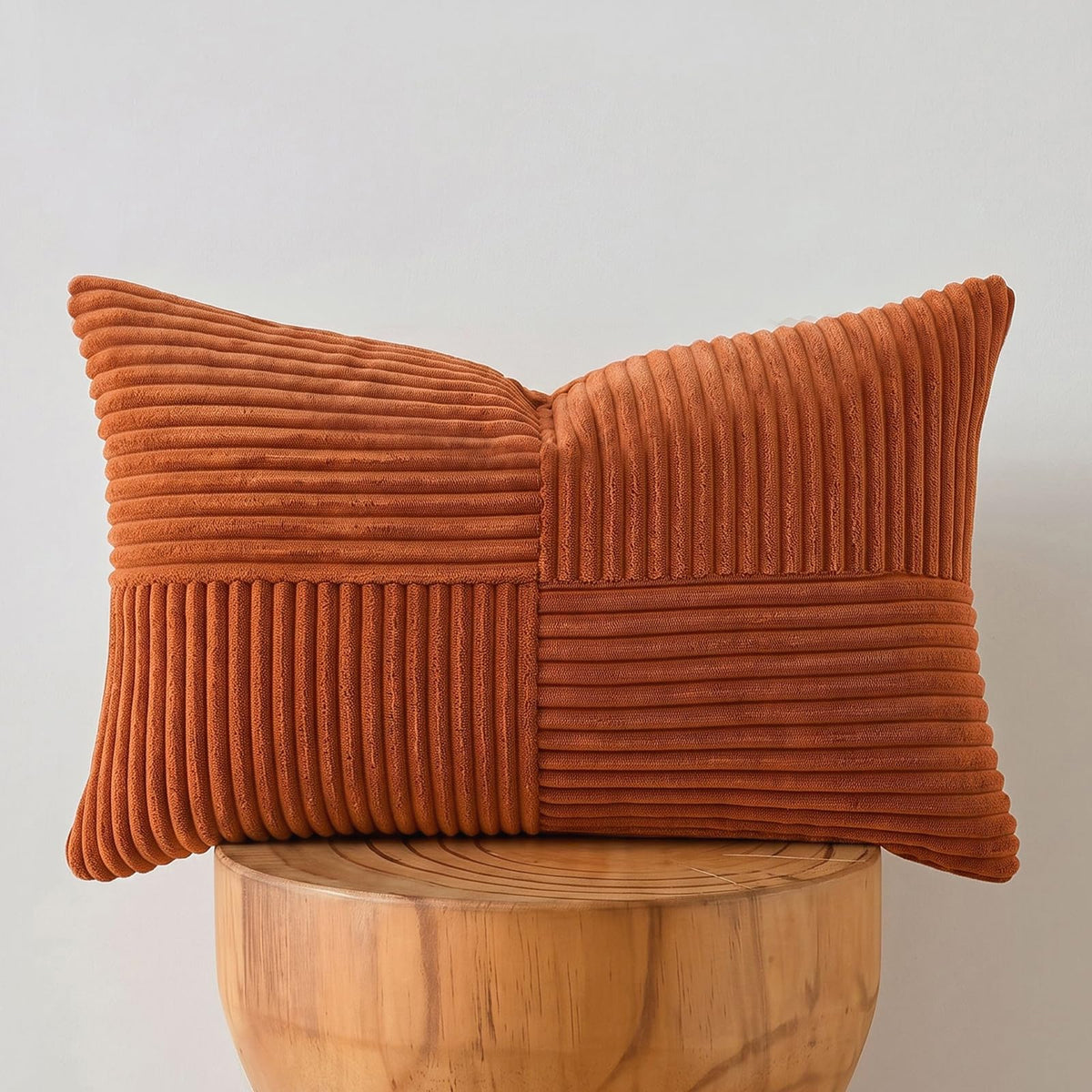 Fancy Homi Blush Pink Lumbar Decorative Throw Pillow Covers 12x20 Inch for Living Room Couch Bed, Rustic Farmhouse Boho Home Decor, Soft Striped Corduroy Rectangle Accent Cushion Case 30x50 cm