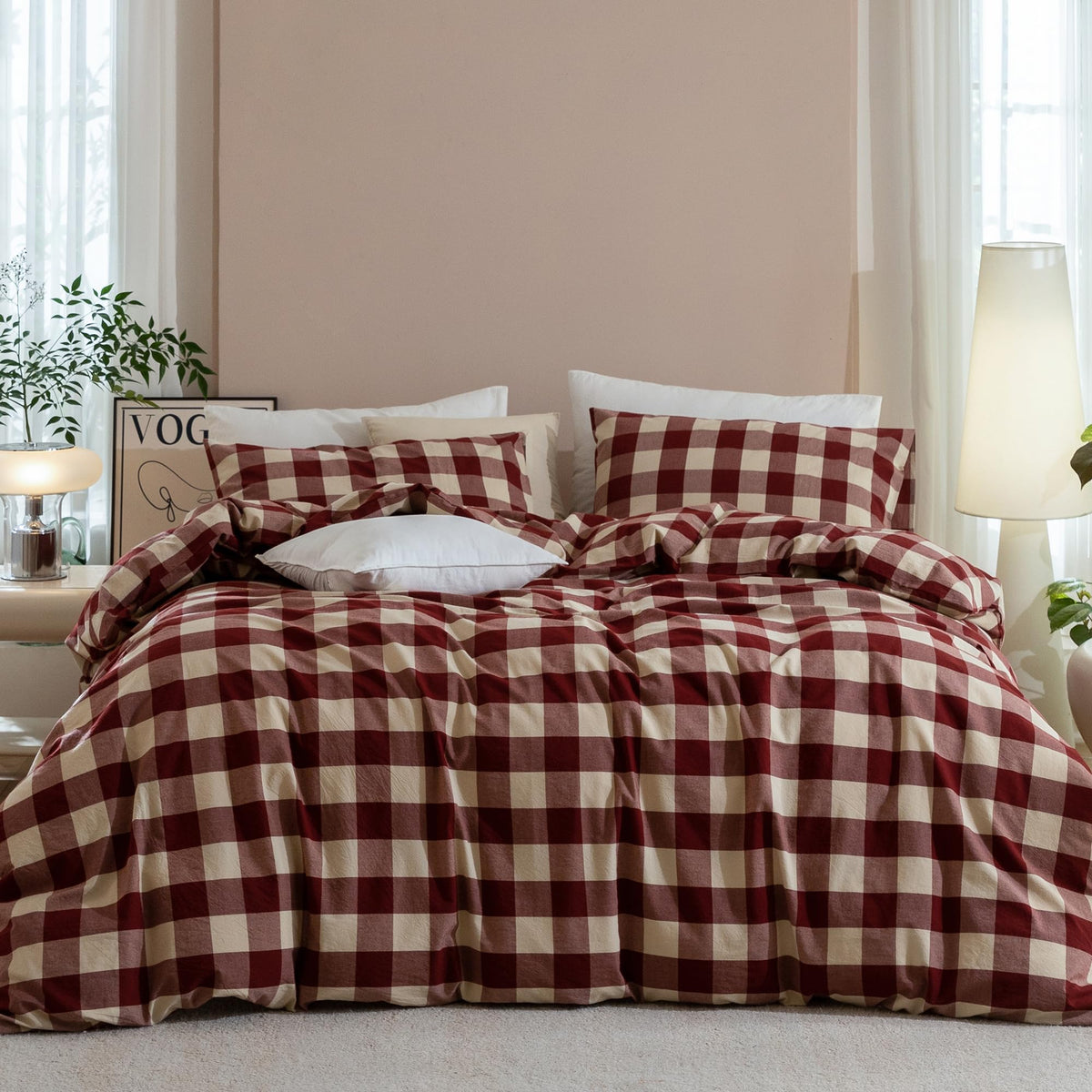 JIYUAN Queen Washed Cotton Duvet Cover Set, 3-Piece, Relaxed Linen Feel