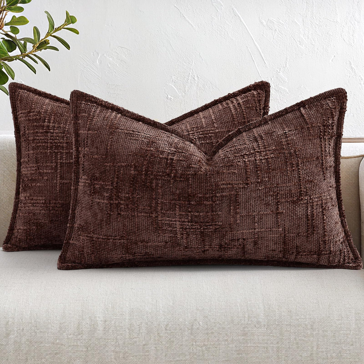 decorUhome Chenille Decorative Throw Pillow Covers 18x18 Set of 2, Navy