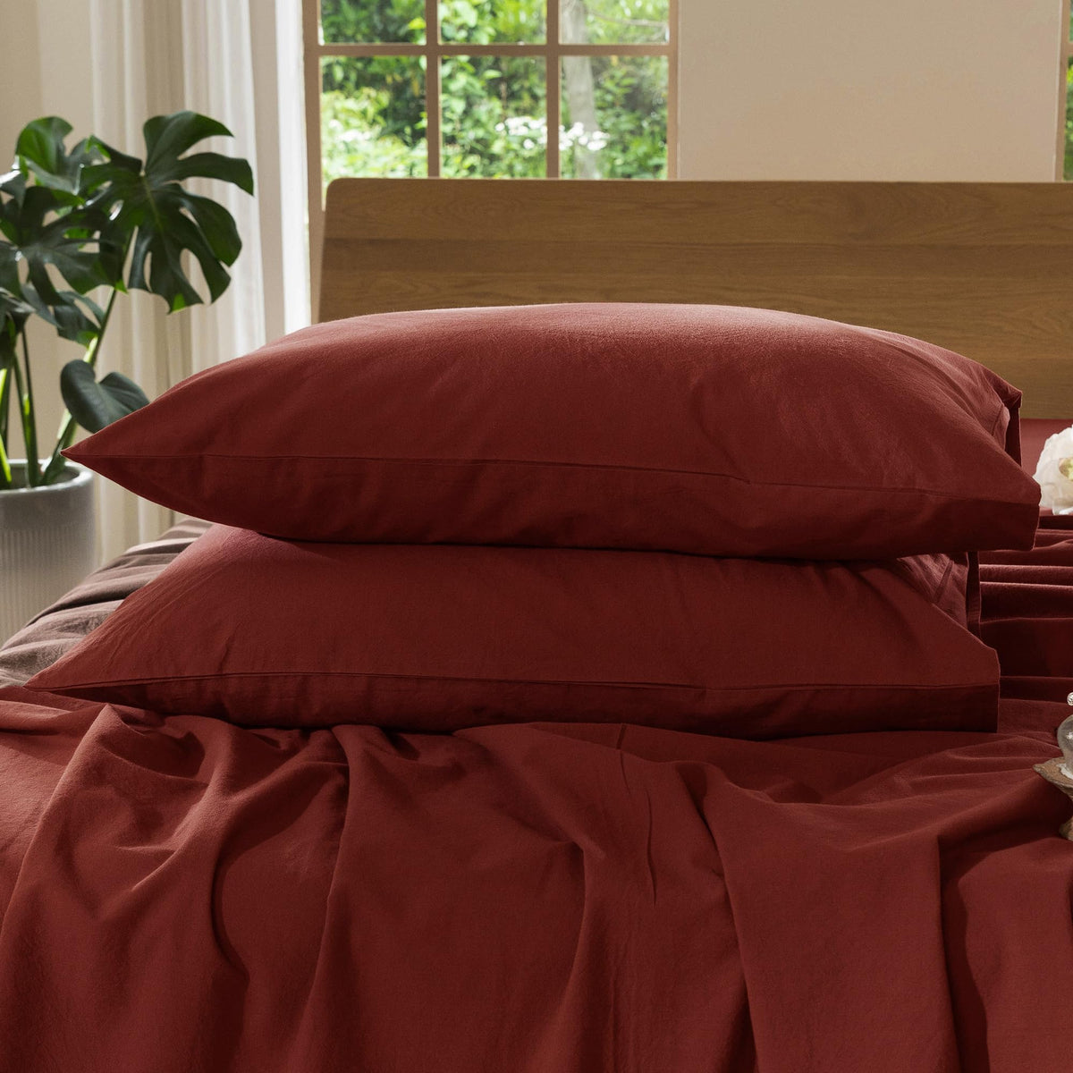 MOOMEE Pillowcase Set of 2 100% Washed Cotton Linen-Like Standard