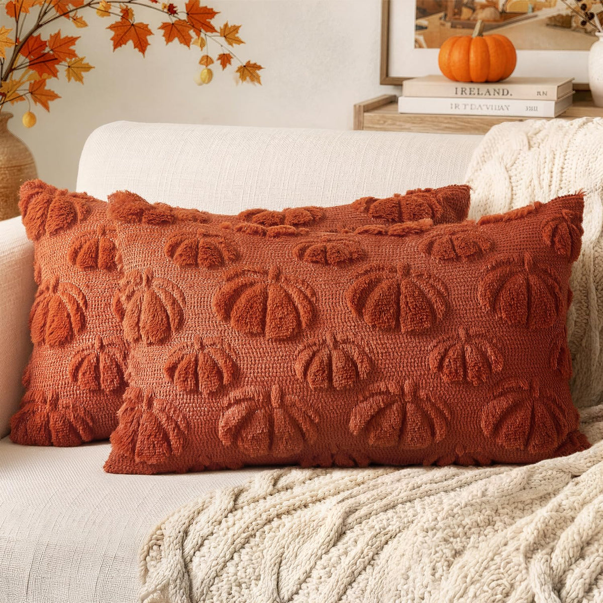 MIULEE Fall Decor Pillow Covers 18x18 Set of 2 Pumpkin Beige