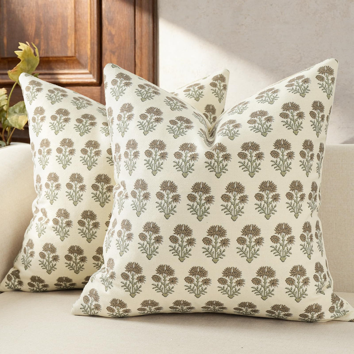 Farmhouse Floral Pillow Covers 18x18 Set of 2, Country Botanical Throw Pillow Cover for Sofa Couch Bed Living Room, Earthic Vintage Flower Cushion Covers Cottage Home Decor,Terracotta