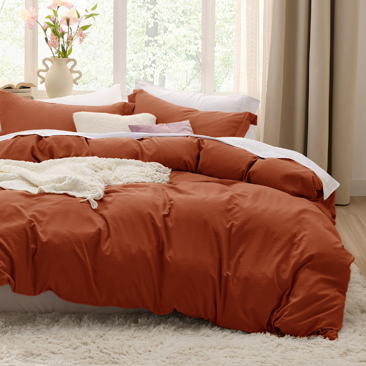 Bedsure Prewashed Duvet Cover Queen, Cotton-Like Soft Bedding Set, Beige