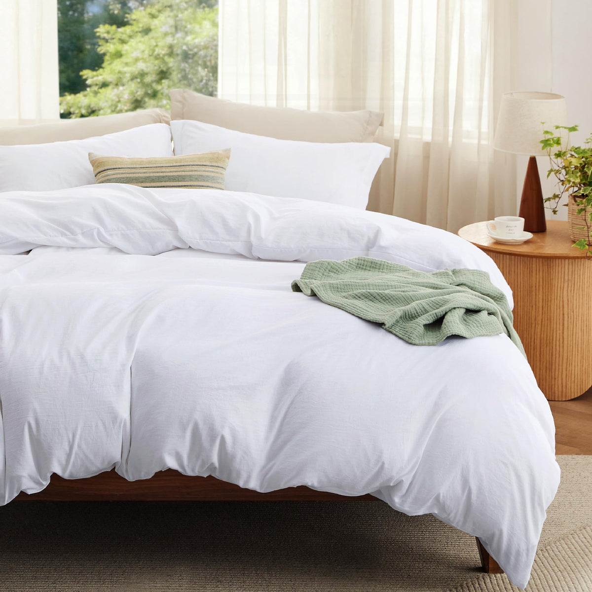 Bedsure Prewashed Duvet Cover Queen, Cotton-Like Soft Bedding Set, Beige
