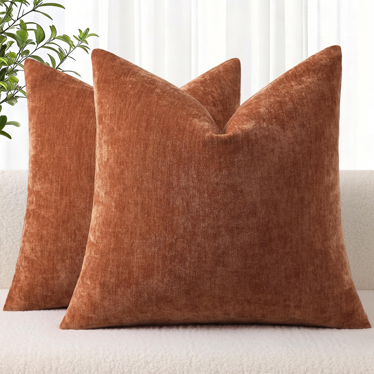decorUhome Soft Chenille Blush Pink Throw Pillow Covers 18X18 Set of 2