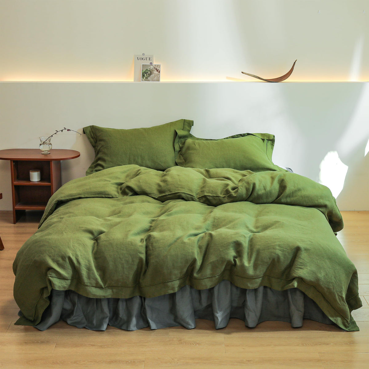 Simple&Opulence 100% French Flax Linen Duvet Cover Set with Embroidery Washed - 3 Pieces (1 Duvet Cover with 2 Pillow Shams) with Button Closure Soft Breathable Farmhouse - Linen, King Size
