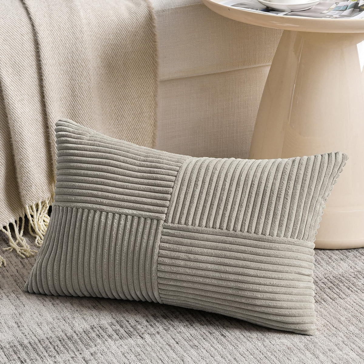 Fancy Homi Blush Pink Lumbar Decorative Throw Pillow Covers 12x20 Inch for Living Room Couch Bed, Rustic Farmhouse Boho Home Decor, Soft Striped Corduroy Rectangle Accent Cushion Case 30x50 cm