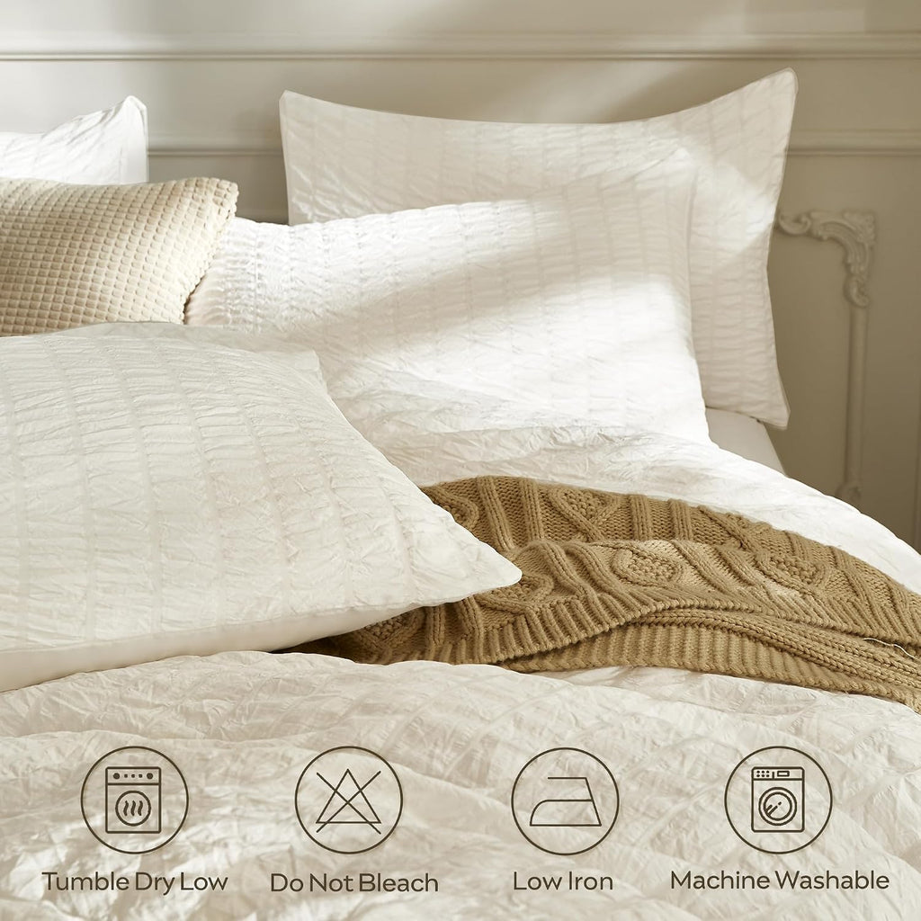 JELLYMONI White Seersucker Duvet Cover Set Queen Size