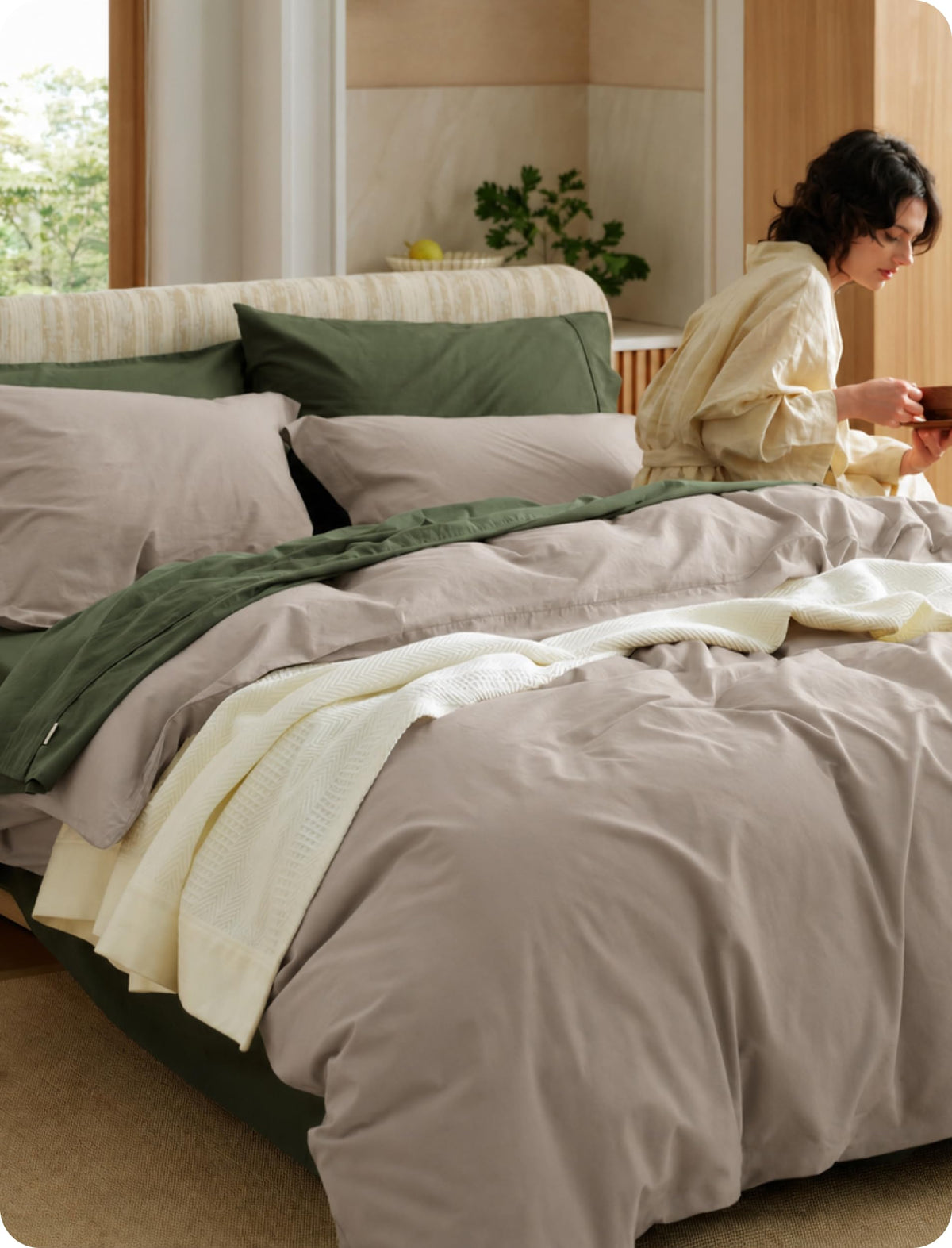 Bedsure PureWoven 100% Washed Cotton Duvet Cover Set, King Size, 3-PC