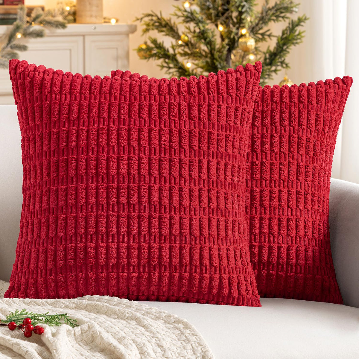 MIULEE Corduroy Decorative Throw Pillow Covers 20x20 Cream White Pack of 2