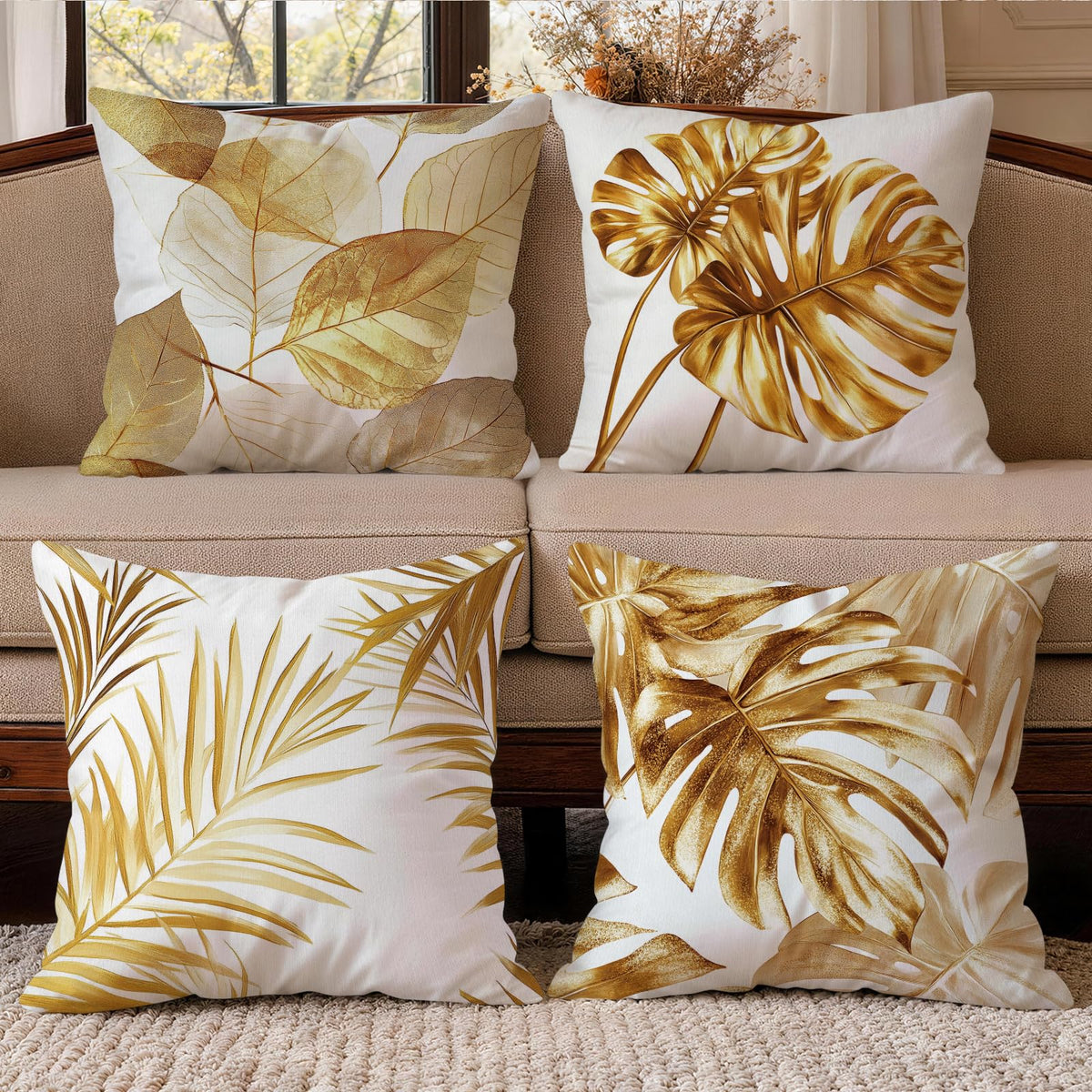 OBSEDE Retro Wood Grain Geometric Throw Pillow Covers 18 x 18 Inch Set of 4