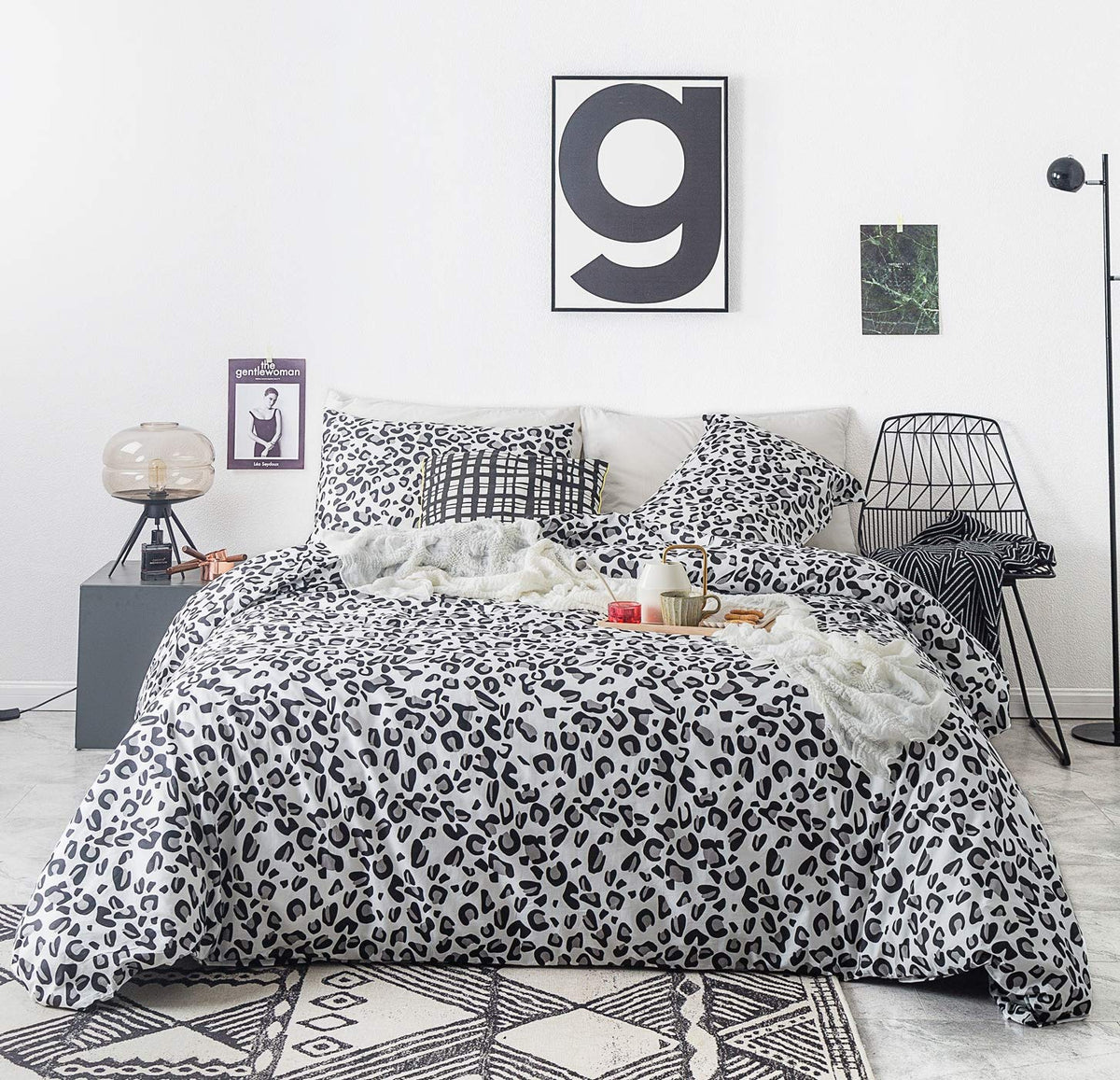 SUSYBAO Taupe Geometric Duvet Cover Queen 100% Cotton 3 Pieces Set