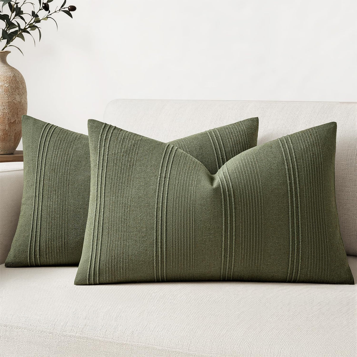 MIULEE Decorative Striped Throw Pillow Covers 18x18 in Natural Beige 2 Pack