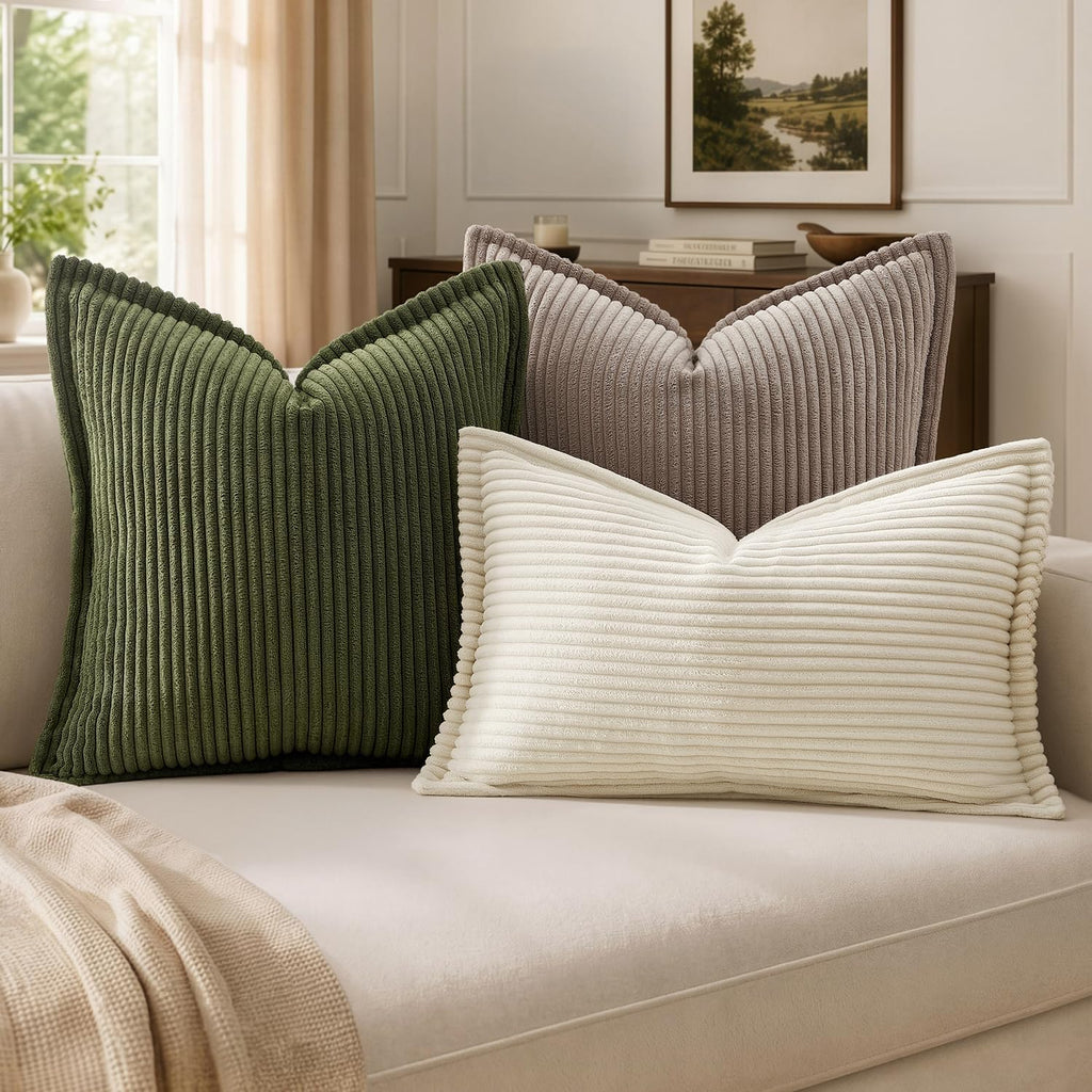 MIULEE Couch Pillow Covers 18x18 Olive Green Textured Corduroy