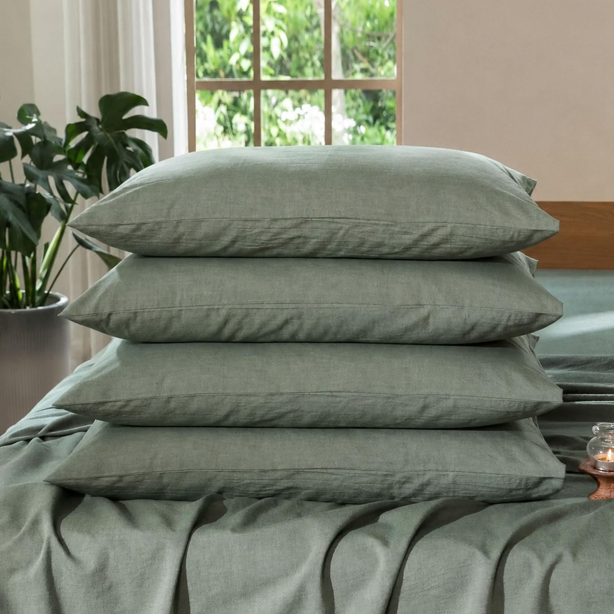 MOOMEE Pillowcase Set of 2 100% Washed Cotton Linen-Like Standard