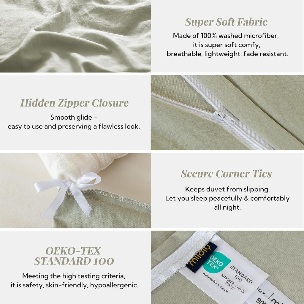 MILDLY Duvet Cover King Ultra Soft Comforter Cover Set 3pcs, Mist Sage