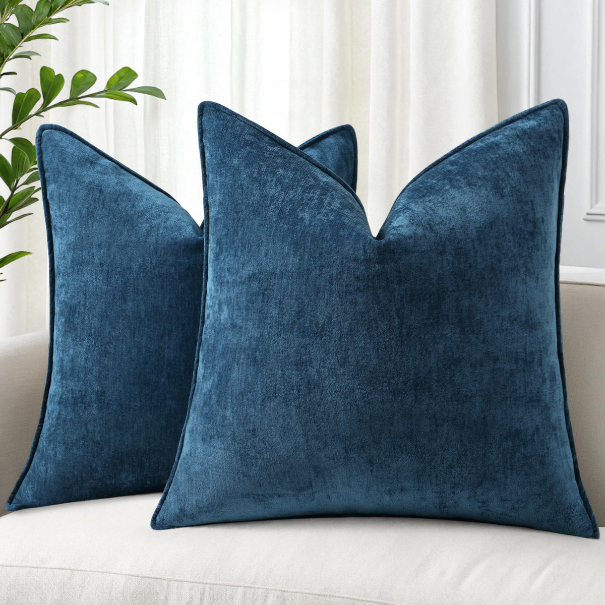 decorUhome Chenille Beige Velvet Throw Pillow Covers 20x20 Set of 2