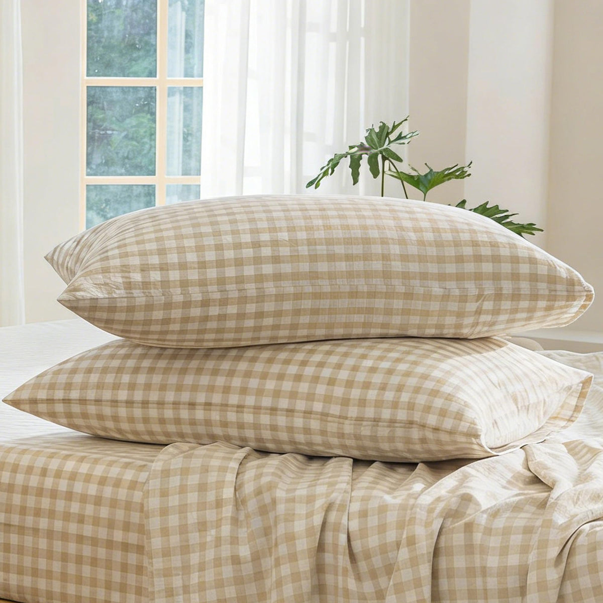 MOOMEE Pillowcase Set of 2 100% Washed Cotton Linen-Like Standard