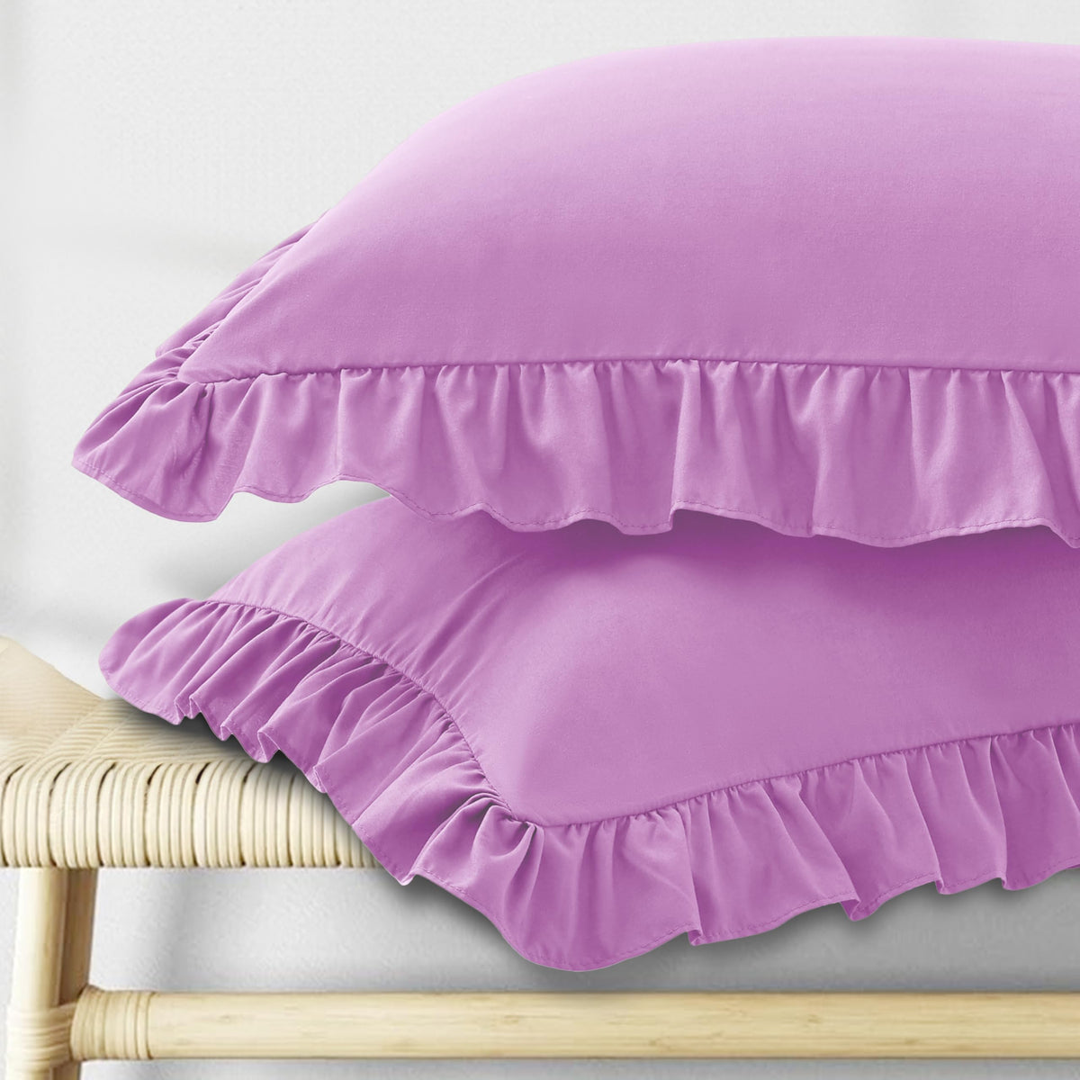 KKJIAF Ruffle Pillow Cases Standard Size Set of 2, White