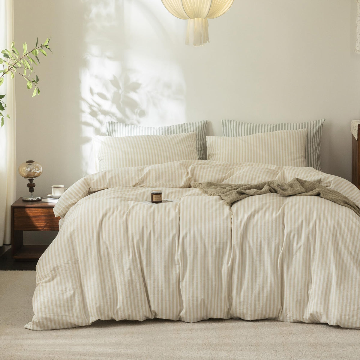 FOSSA Duvet Cover Set 100% Washed Cotton Linen Feel Queen
