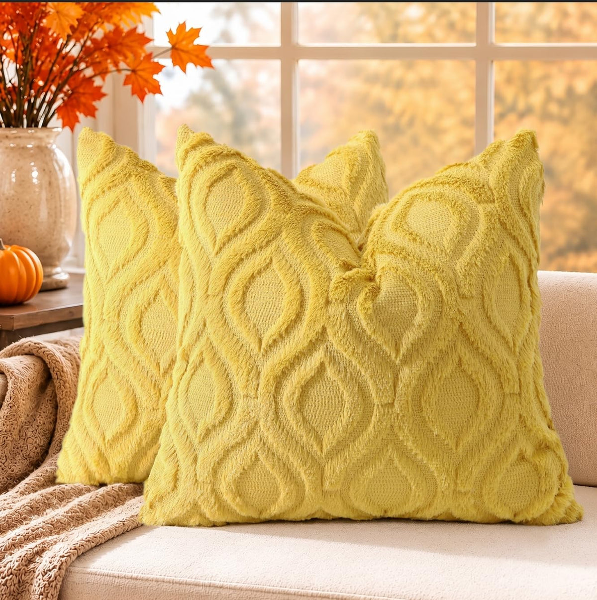 decorUhome Faux Fur Plush Soft Rust Throw Pillow Covers 18x18 Set of 2