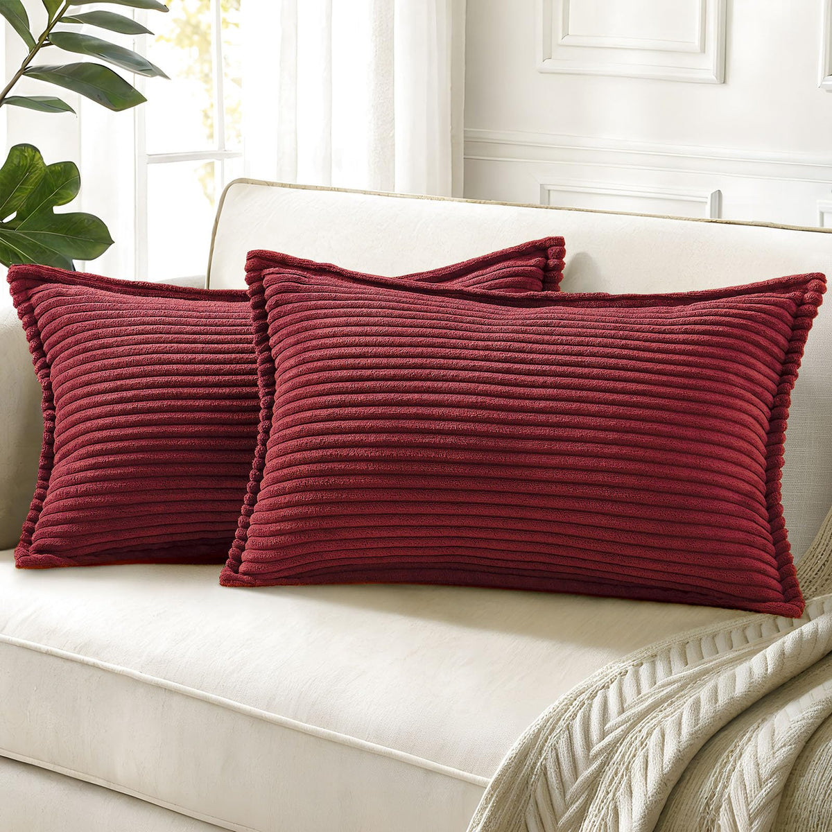 decorUhome Fall Corduroy Olive Green Throw Pillow Covers 18x18 Set of 2