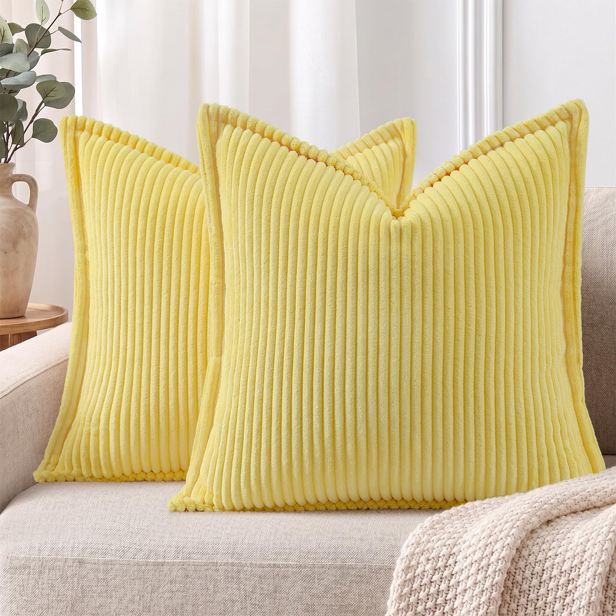 Mecatny Corduroy Fall Throw Pillow Covers 18x18 Set of 2 Olive Green
